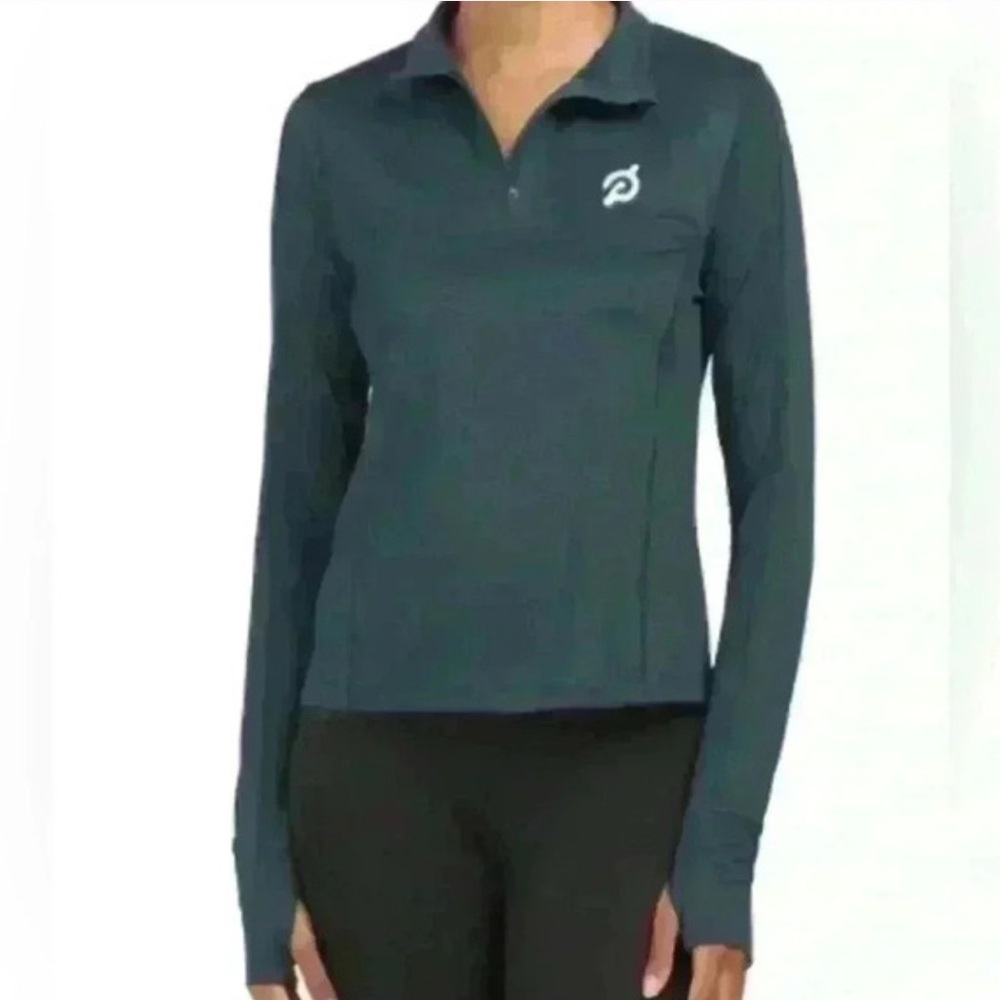 Peloton "Warm Up" Cropped Half Zip Long Sleeve in Dark Teal, Running, Cycling